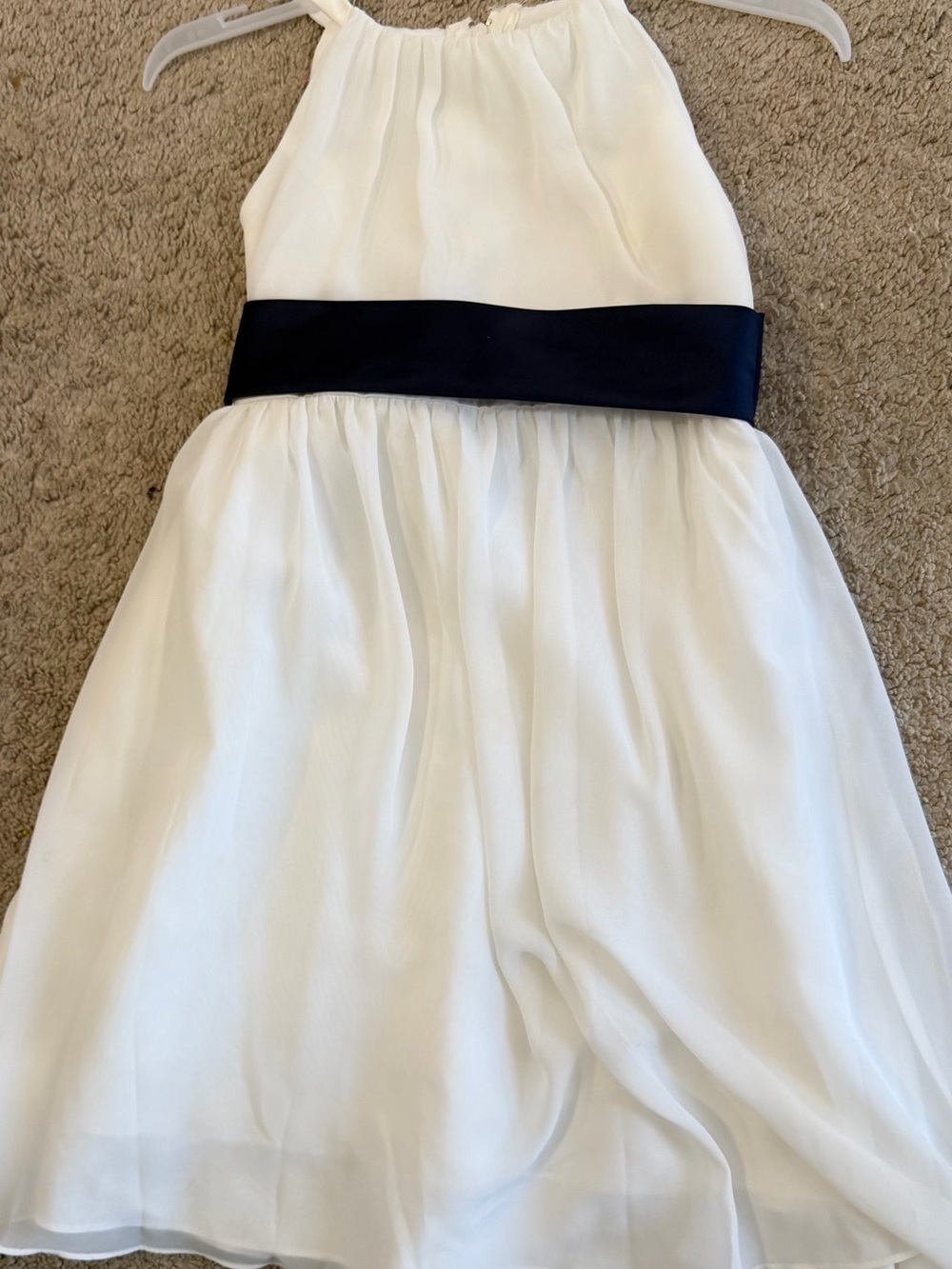 David's Bridal White Dress with Navy Waistband- Barely Worn!